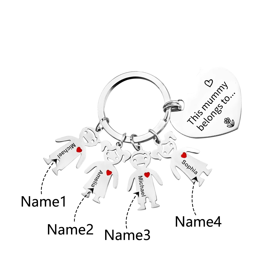 Personalised Heart Keychain With Engraved 4 Kid's Names Charms "This Mummy Belongs to" Mother's Day Gifts For Mum-Jessemade AU