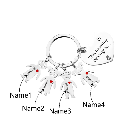 Personalised Heart Keychain With Engraved 4 Kid's Names Charms "This Mummy Belongs to" Mother's Day Gifts For Mum-Jessemade AU