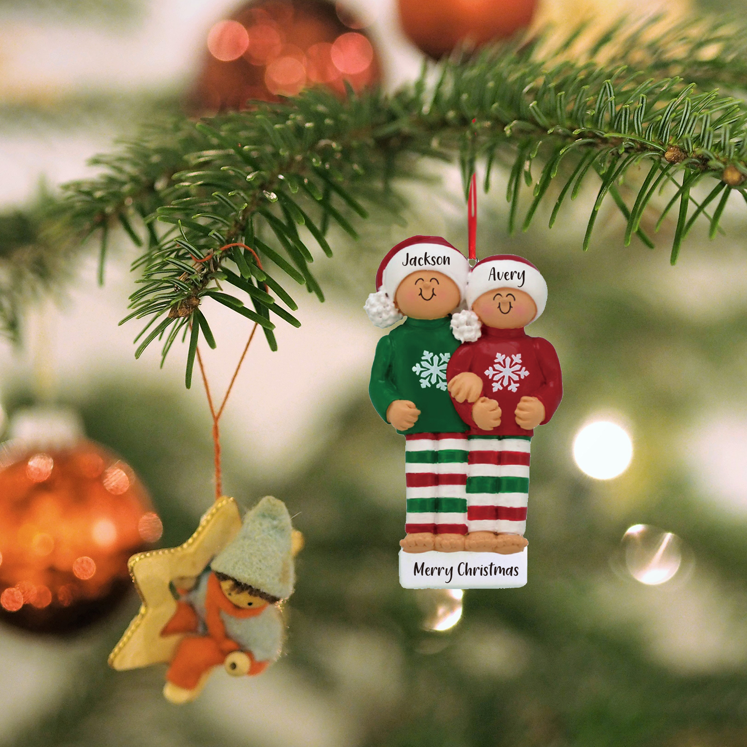 2 Names - Personalised Christmas Ornaments Custom Text Wooden Xmas Ornaments Gifts for Family Friends-Jessemade AU