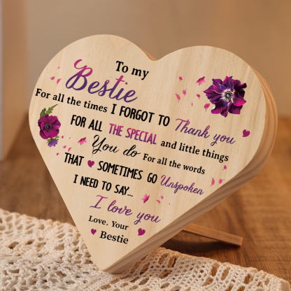 To My Bestie Violet Wooden Heart Keepsake Desktop Ornament "For all the times I forgot to thank you" Friendship Gifts-Jessemade AU