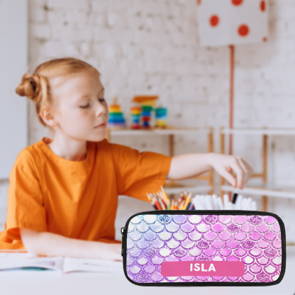 Custom Name Pen Case Personalised  Pink Scales Pen Bag Back to School Gifts for Students-Jessemade AU