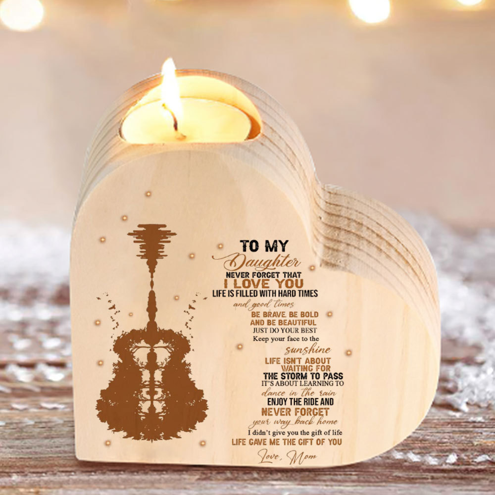To My Daughter-Wooden Heart Candle Holder Guitar Candlesticks "Just do your best" Gifts For Daughter-Jessemade AU