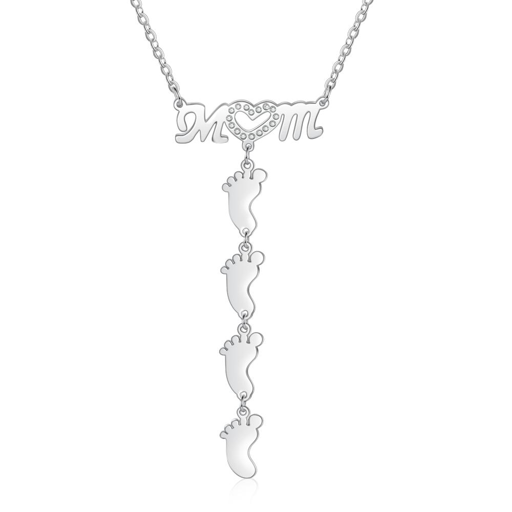 Mother Necklace with 4 Baby Feet Pendants Engraved 4 Names Rose Gift Set