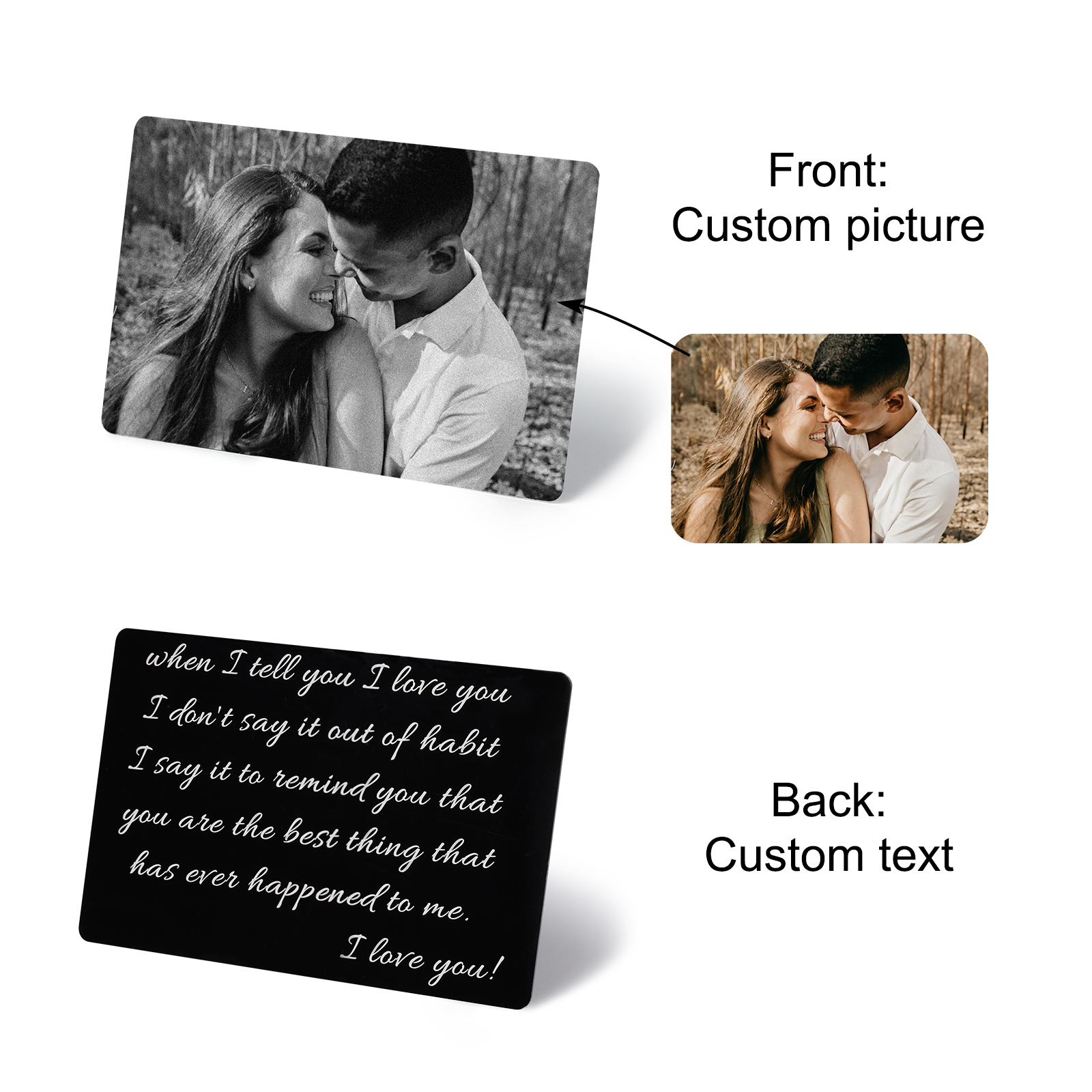 Personalised 3 Photos and 1 Letter and 1 Name and 3 Texts Gift Set Custom Wallet & Keychain & Wallet Card Gift Box Set Fathers Day Gifts