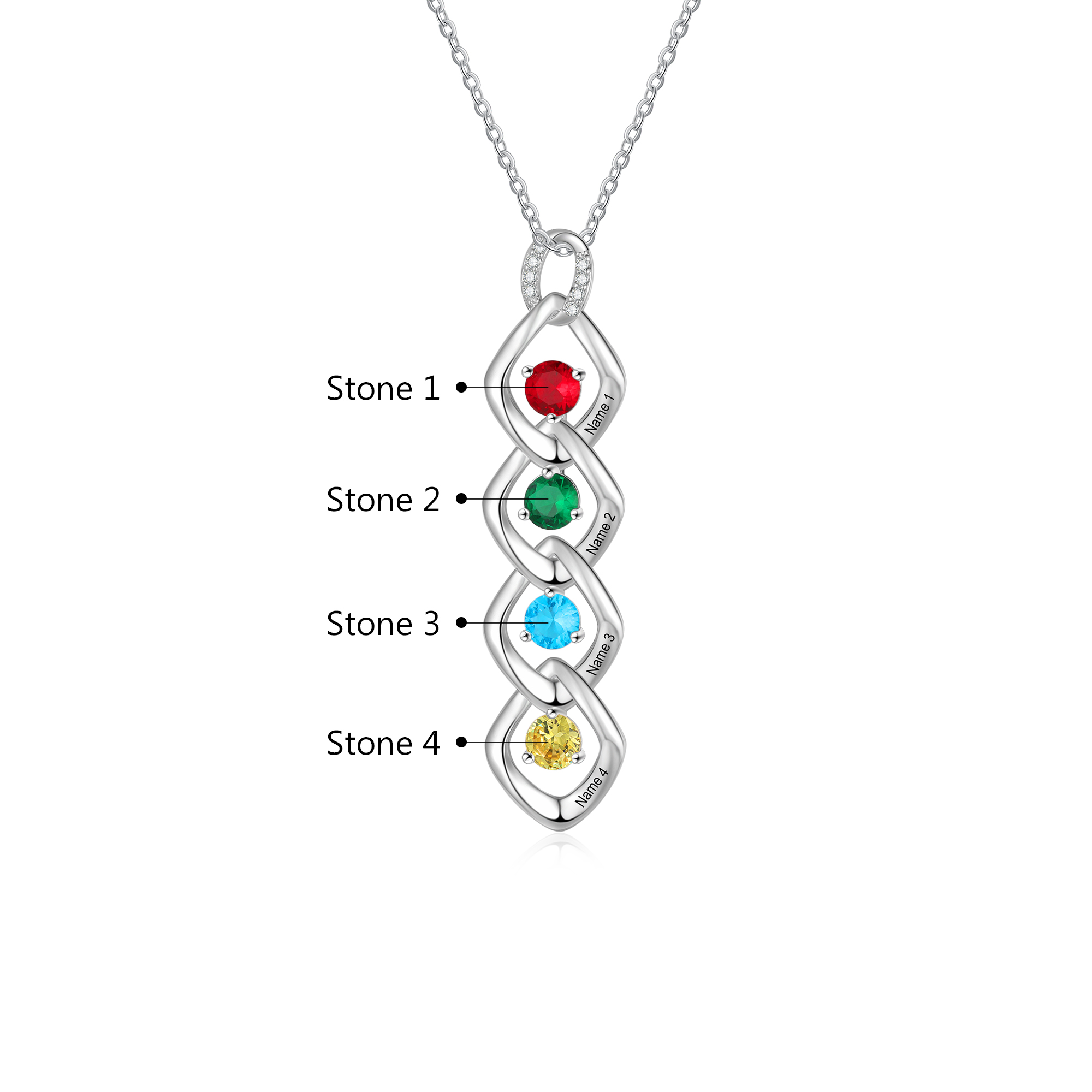Personalised Pendant Necklace Custom 4 Birthstones Engraved 4 Names Necklace Gift for Women-Jessemade AU