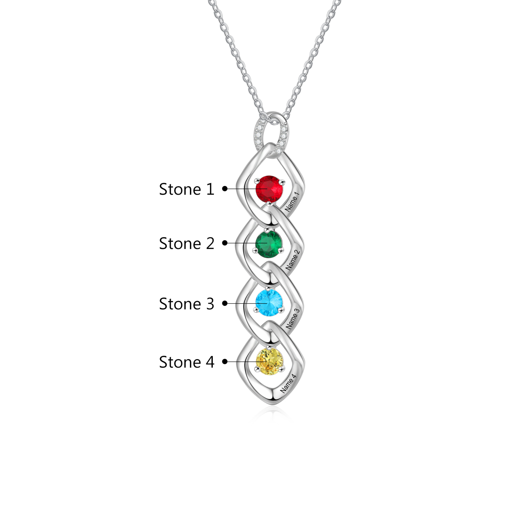 Personalised Pendant Necklace Custom 4 Birthstones Engraved 4 Names Necklace Gift for Women-Jessemade AU