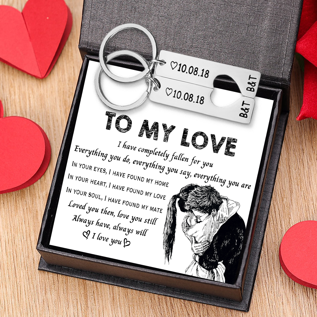 To My Man/My Love Heart Keychain Set Personalised Date Initial Keyring Matching Couple Gifts-Jessemade AU