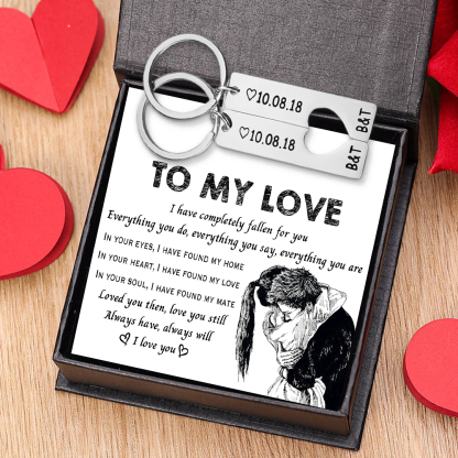 To My Man/My Love Heart Keychain Set Personalised Date Initial Keyring Matching Couple Gifts-Jessemade AU
