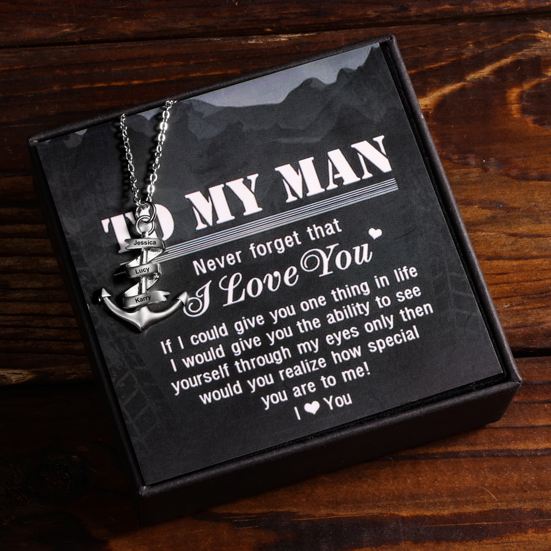 Personalised Pirate Ship Anchor Necklace Engrave 2 Names Necklace For Dad-Jessemade AU