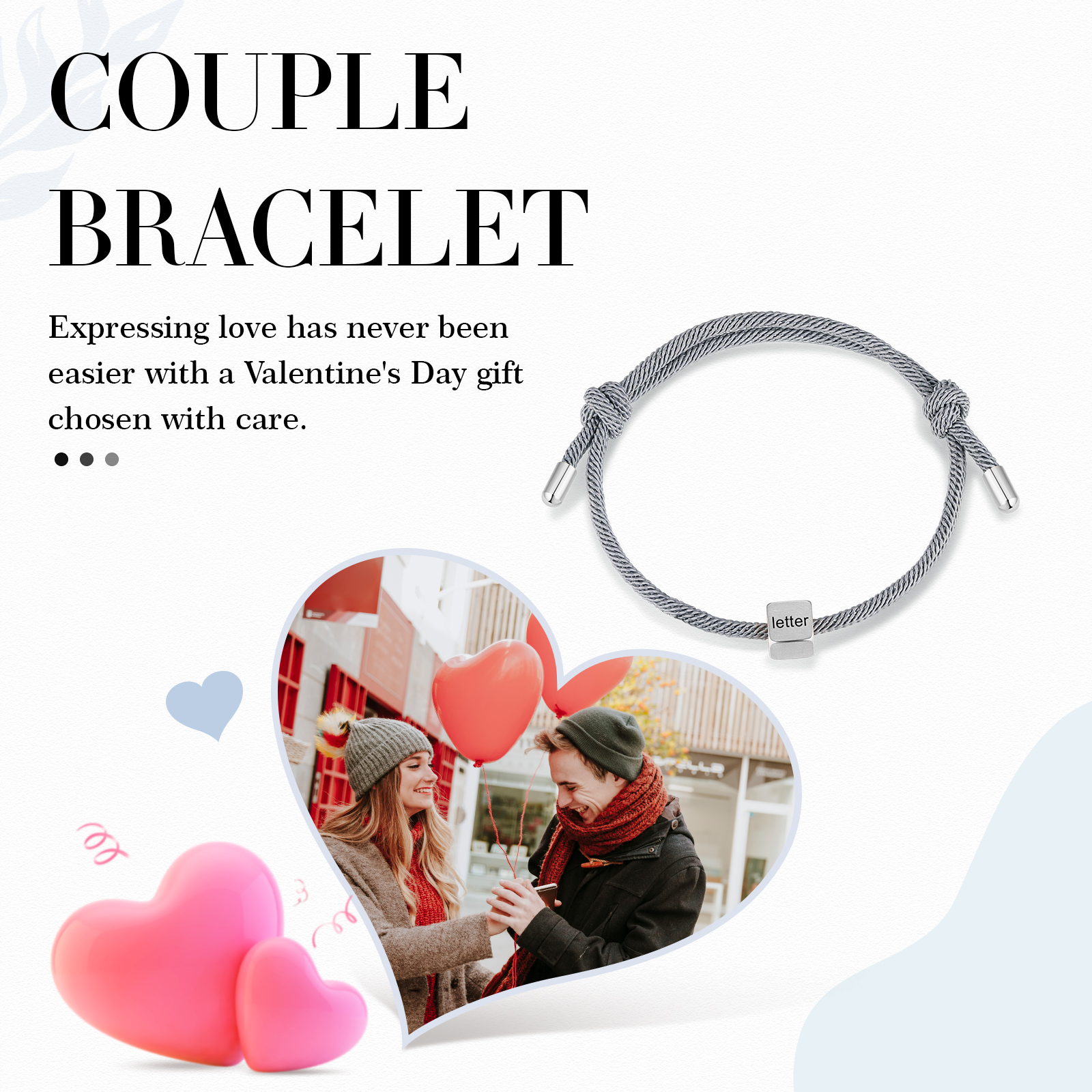 Grey Couple's Bracelet Custom Letter Engraved Beads Stainless Steel Bracelet Personalised Gift for Him/Her-Jessemade AU