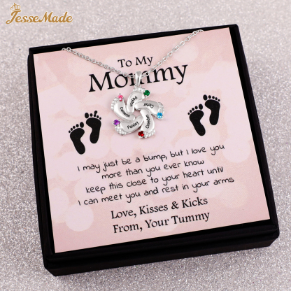 Personalised Baby Foot Necklace With 5 Birthstones Engraved Names Gift For Mother-Jessemade AU