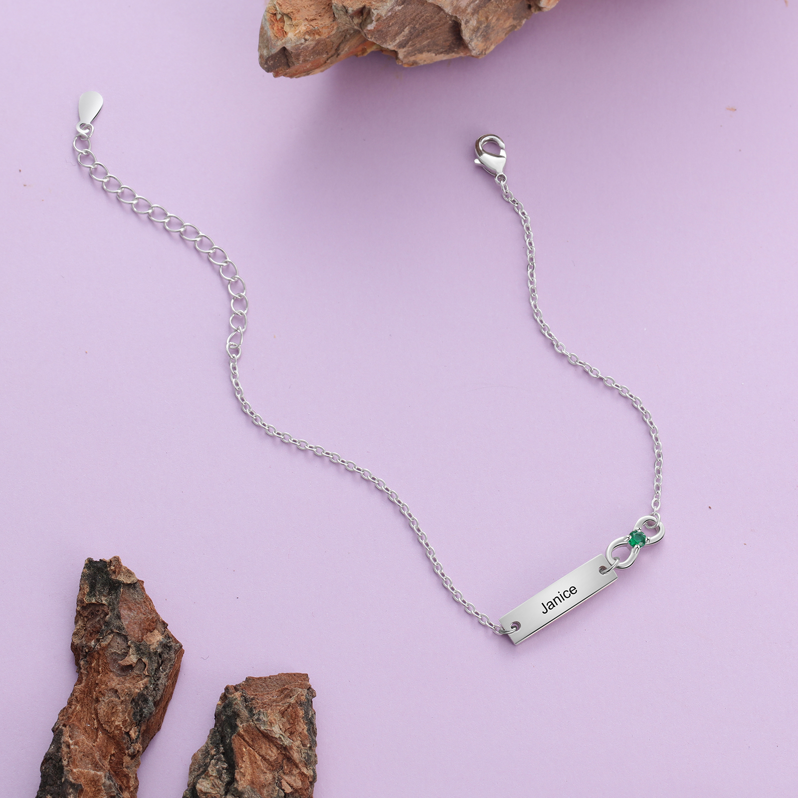 Personalised Infinity Bracelet With 1 Birthstone Engraved Names Bracelet Gift For Women-Jessemade AU