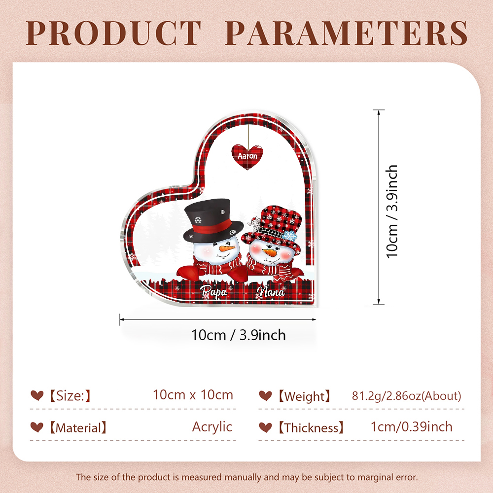 Acrylic Heart Keepsake Customised 3 Names Christmas Snowman Decor Personalised Gifts for Grandma Mum-Jessemade AU