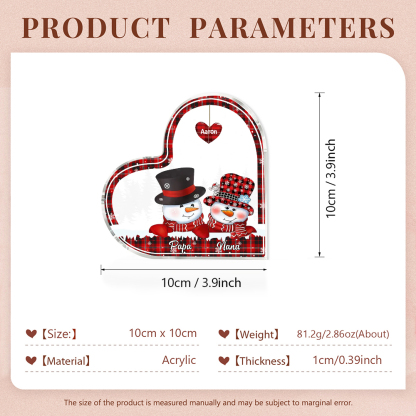 Acrylic Heart Keepsake Customised 3 Names Christmas Snowman Decor Personalised Gifts for Grandma Mum-Jessemade AU