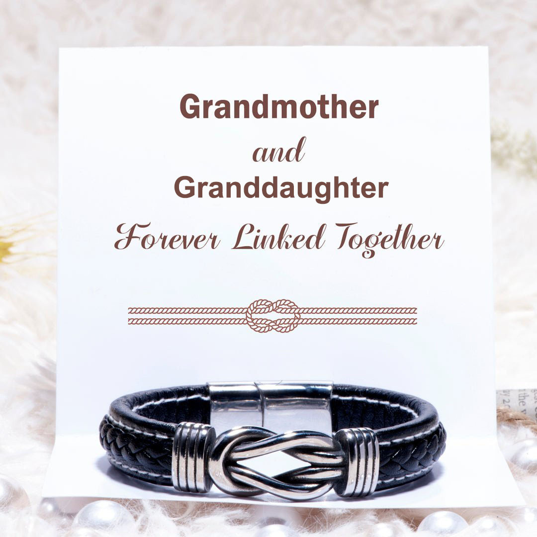 To My Granddaughter Braided Leather Knot Bracelet "Grandmother and Granddaughter Forever Linked Together"-Jessemade AU