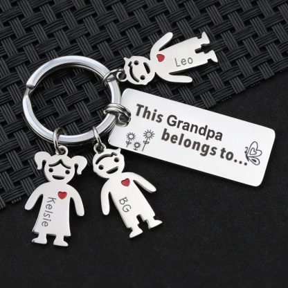 This Grandpa Belongs To Keychain Personalised Family Keychain with 2 Kid Charms Engrave 2 Names-Jessemade AU