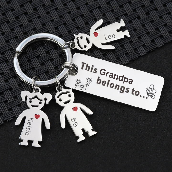 This Grandpa Belongs To Keychain Personalised Family Keychain with 3 Kid Charms Engrave 3 Names-Jessemade AU