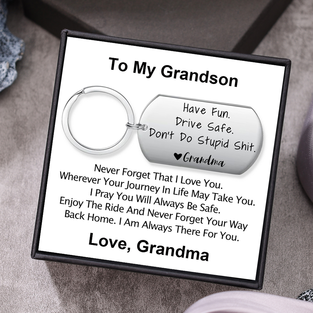"Have Fun, Drive Safe, Don’t Do Stupid" Keychain Funny Keychain Gifts for Grandson/Granddaughter-Jessemade AU
