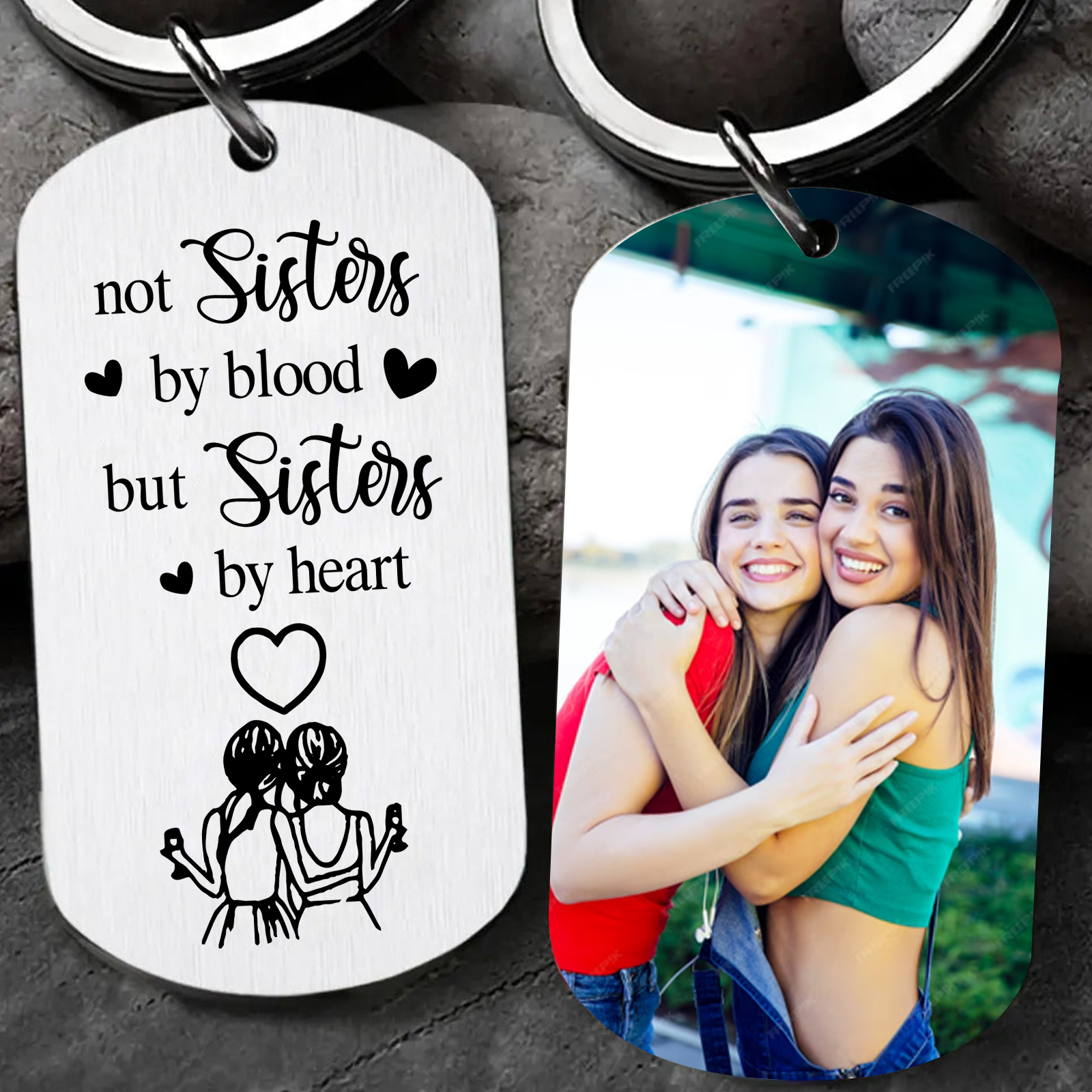 Personalised Photo Keyring Metal Keychain "Not Sisters By Blood But Sisters By Heart" Birthday Gift For Sister/Bestie/Friend-Jessemade AU