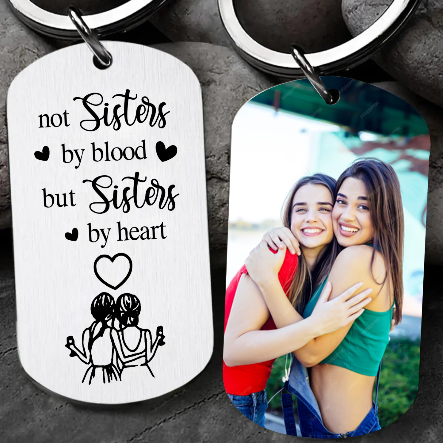 Personalised Photo Keyring Metal Keychain "Not Sisters By Blood But Sisters By Heart" Birthday Gift For Sister/Bestie/Friend-Jessemade AU