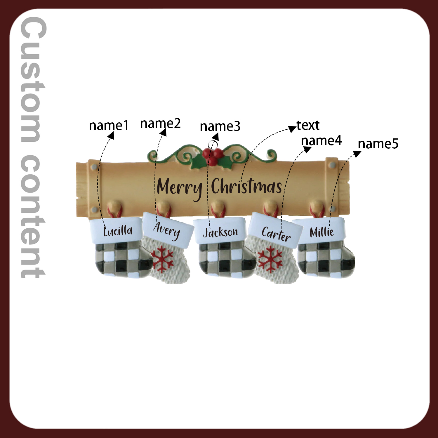5 Names - Personalised Christmas Stockings Ornaments Customised Name & Text Christmas Decor Wooden Gifts for Family Friends-Jessemade AU