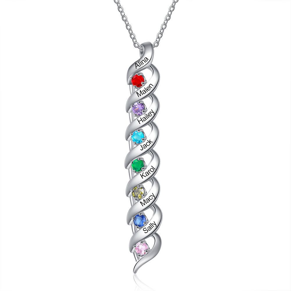 S925 Family Necklace Customised Necklace Cascading Pendant with 2-7 Birthstones Engraving Names Gifts for Her-Jessemade AU