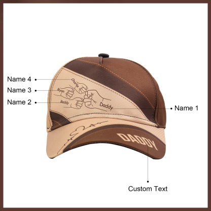 Personalised Fist Bump Classical Baseball Cap Custom 4 Names & 1 Text Snapback Adjustable Gift for Dad/Grandpa/Husband-Jessemade AU