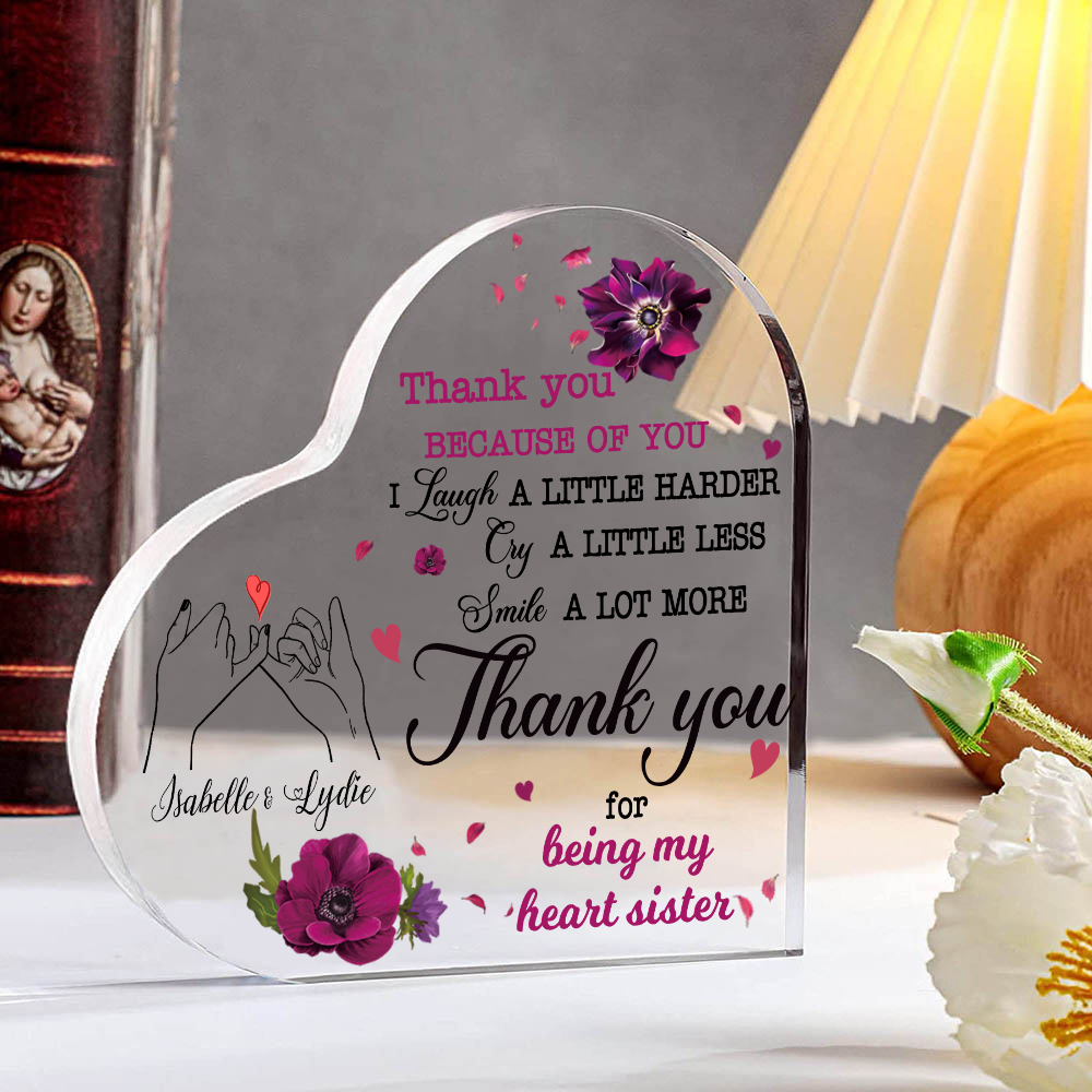 Pinky Swear Acrylic Heart Keepsake Customised 2 Names Violets Ornament "Thank You For Being My Heart Sister" Gift For Sister-Jessemade AU