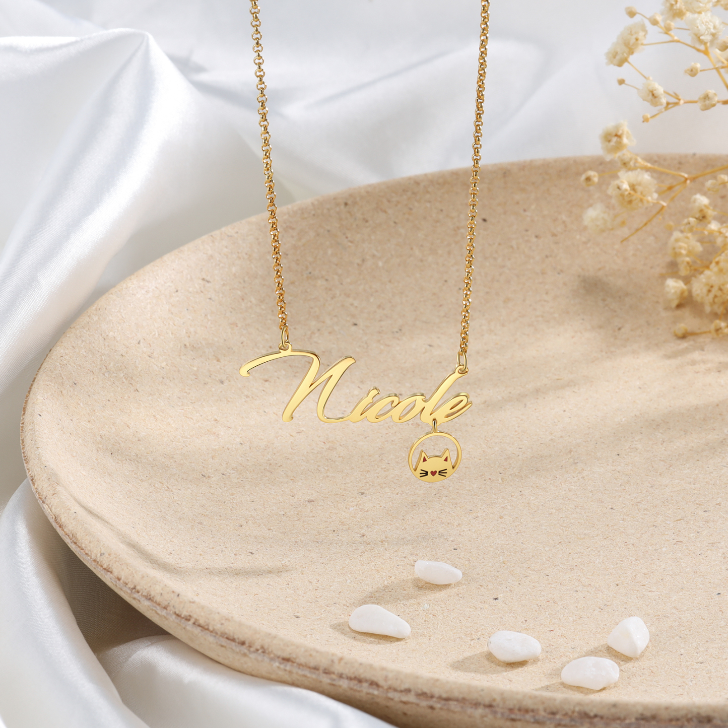 Personalised Cat Necklace Custom 1 Name Necklace Gift For Women-Jessemade AU