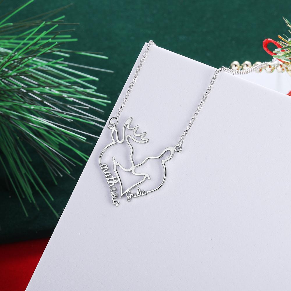 Heart Shape Christmas Deer Name Necklace Personalised 2 Names-Jessemade AU