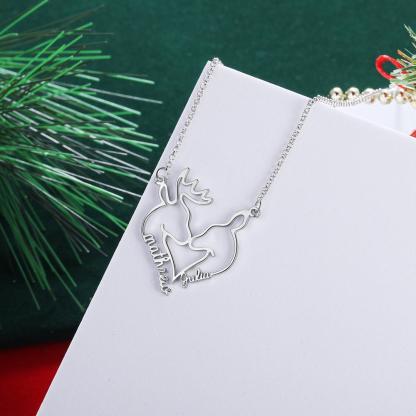 Heart Shape Christmas Deer Name Necklace Personalised 2 Names-Jessemade AU