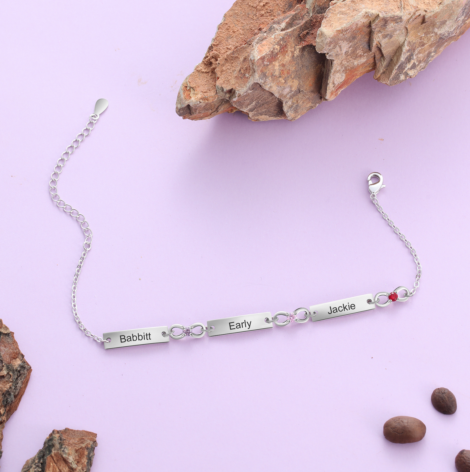 Custom Infinity Bracelet with Birthstones Engraved 3 Names Gifts for Mom-Jessemade AU