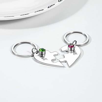 Personalised 2 Names Heart Puzzle Keychain with Birthstones Gifts for Family-Jessemade AU