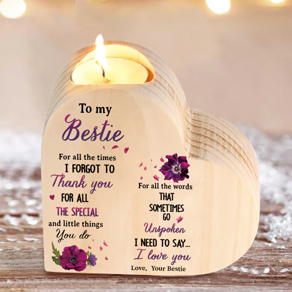 To My Bestie Violet Flower Heart Candle Holder "I Need To Say I Love You" Wooden Candlestick-Jessemade AU