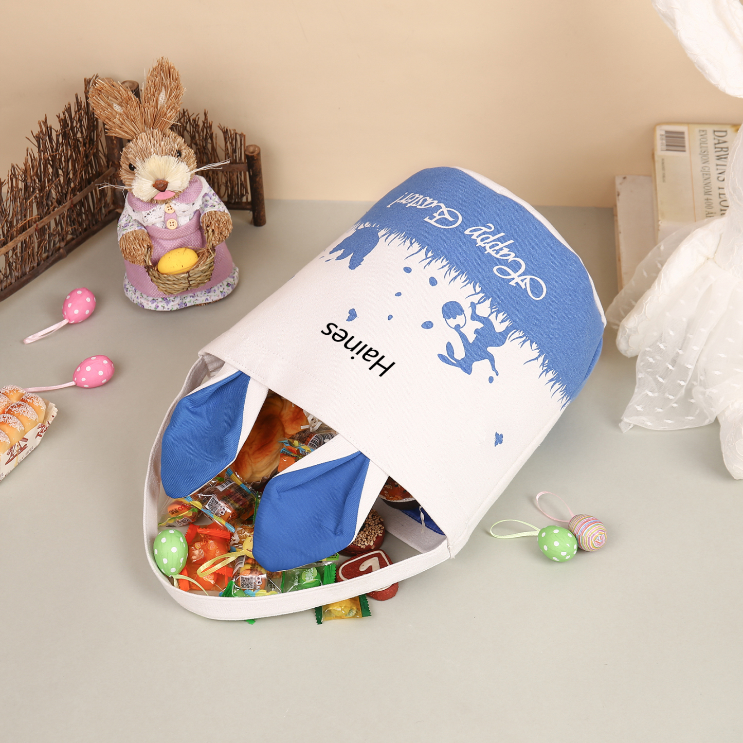 Personalised Bunny Tote Bag Customised with Name Bunny Bucket Bag Easter Gifts-Jessemade AU