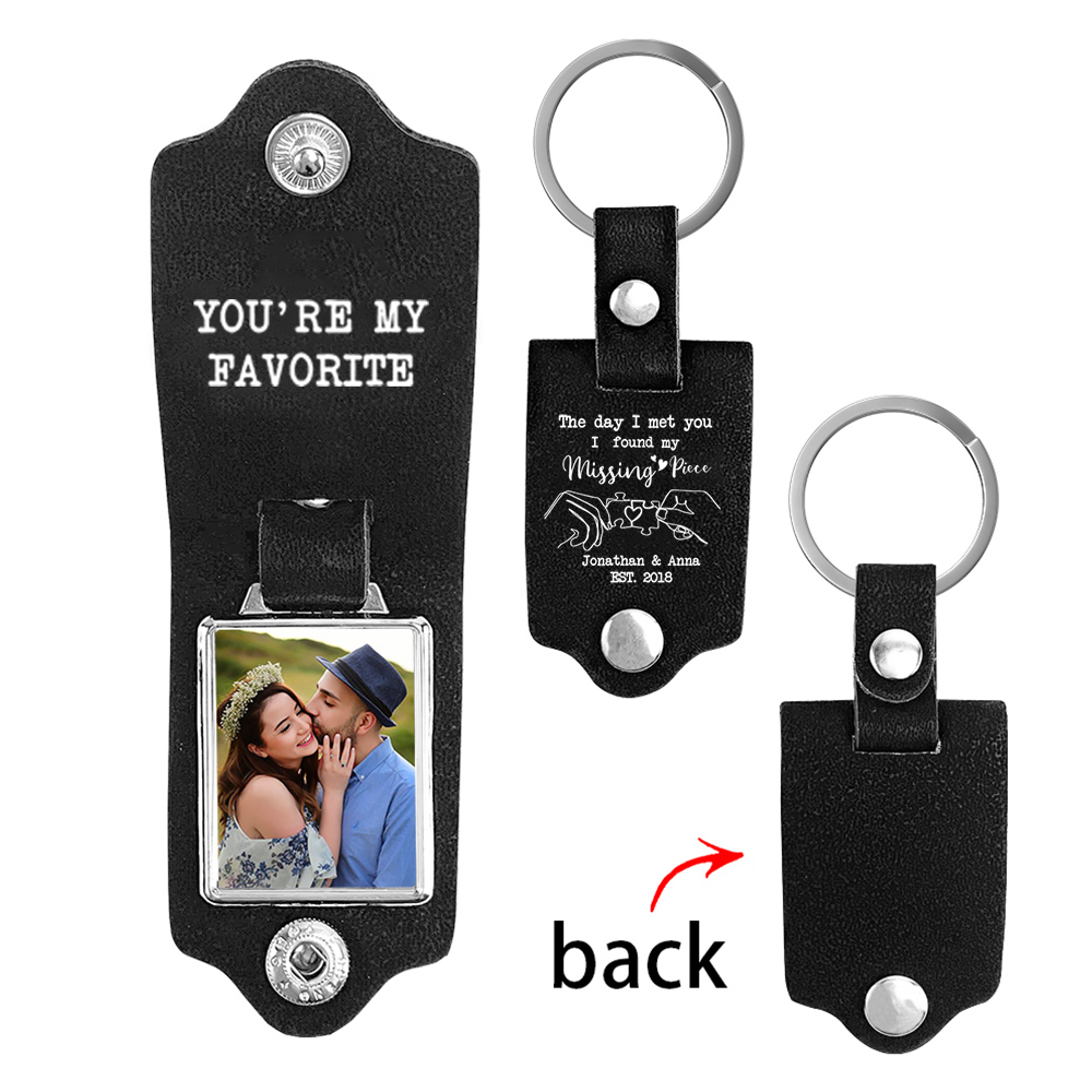 Personalised Couple Photo Keychain Custom 2 Names & Text & Date Leather Keyring Romantic Gifts - The Day I Met You, I Found My Missing Piece-Jessemade AU