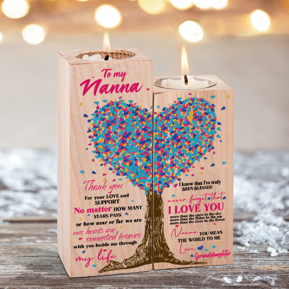 To My Grandma/Nanny/Nan Family Tree Candle Holder You Mean The World To Me Wood Candlesticks Gifts for Grandma-Jessemade AU