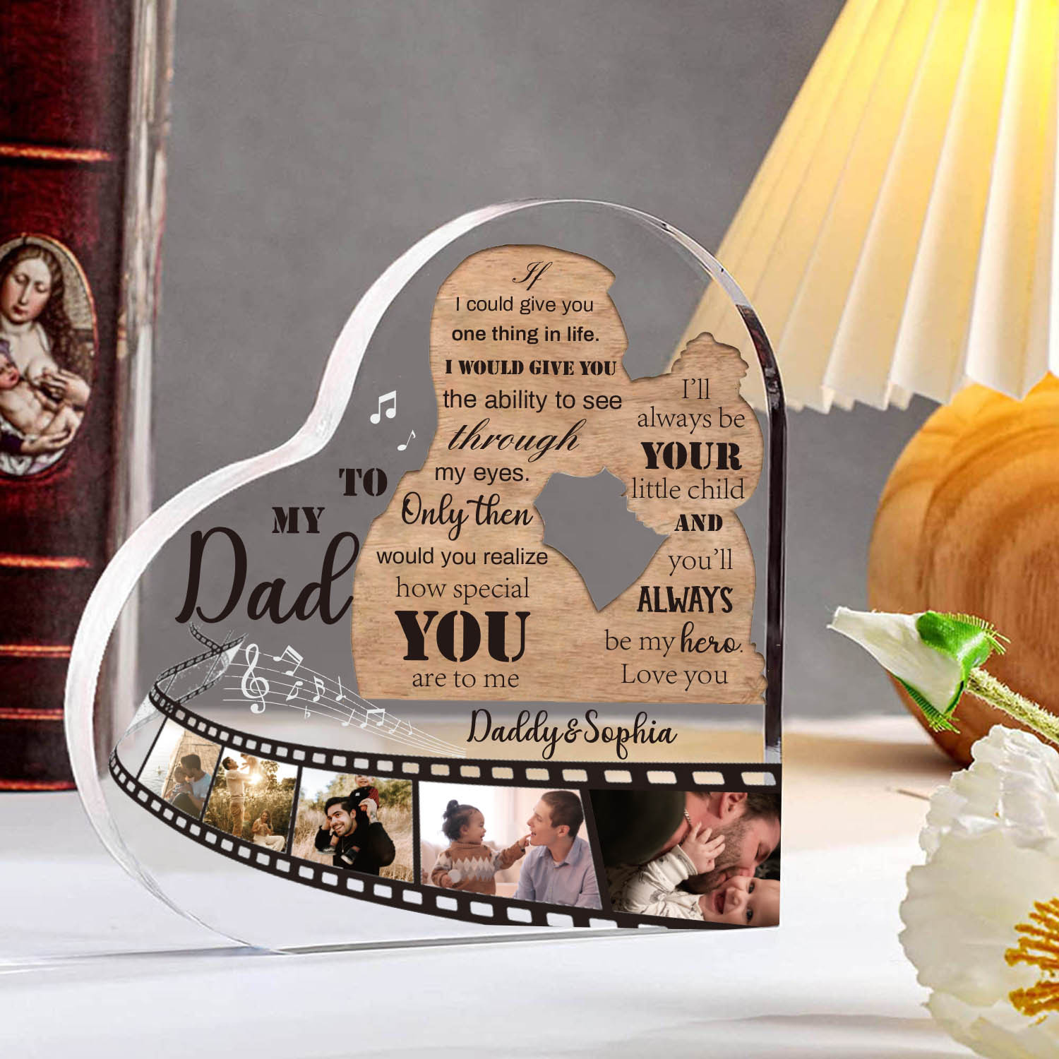 Father and Daughter Personalised Acrylic Heart Keepsake Custom 5 Photos Sign Plaque-Jessemade AU
