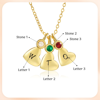 Personalised Heart Pendant Necklace Custom 3 Letters & 3 Birthstones Necklace Gifts for Her-Jessemade AU