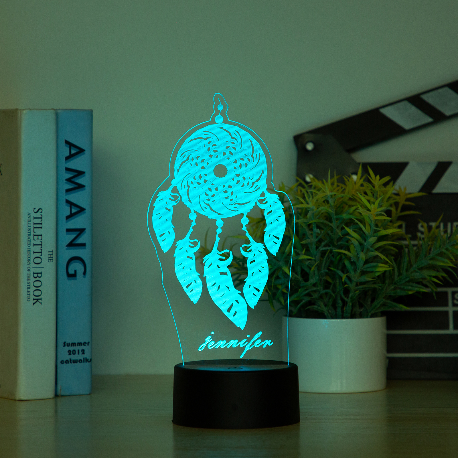 Personalised Dreamcatcher Name Night Light Engraved Wooden Lamp-Jessemade AU