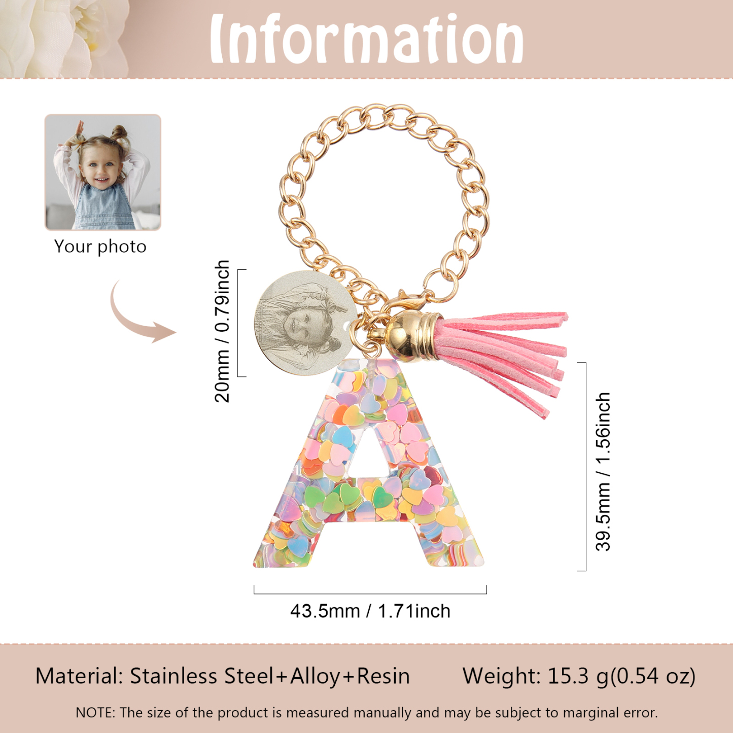 Personalised 26 Letters Pendant Custom 1 Photo Hanging Ornament Back-to-School Gift for Girls-Jessemade AU