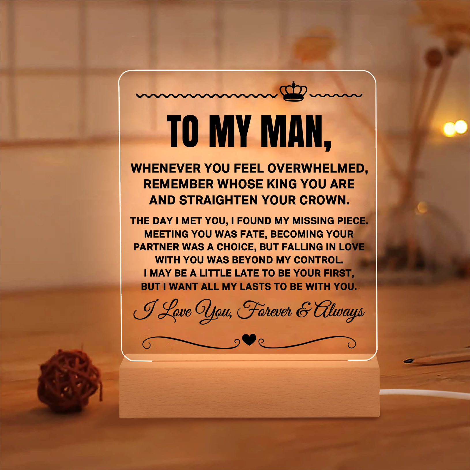 To My Man Night Light "I Love You, Forever & Always" LED Lamp Romantic Gifts for Him-Jessemade AU