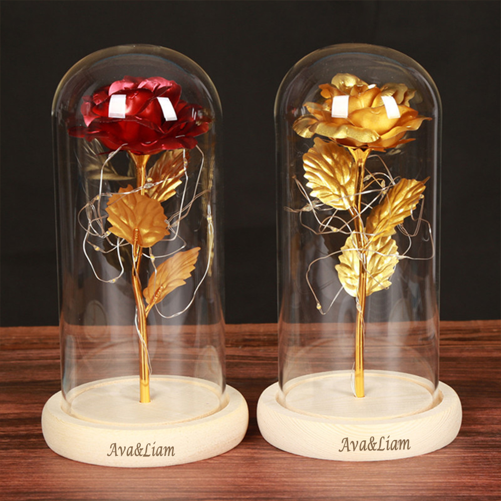 Personalised Eternal Glass Dome Rose Night Light Valentine's Day Gifts For Her-Jessemade AU