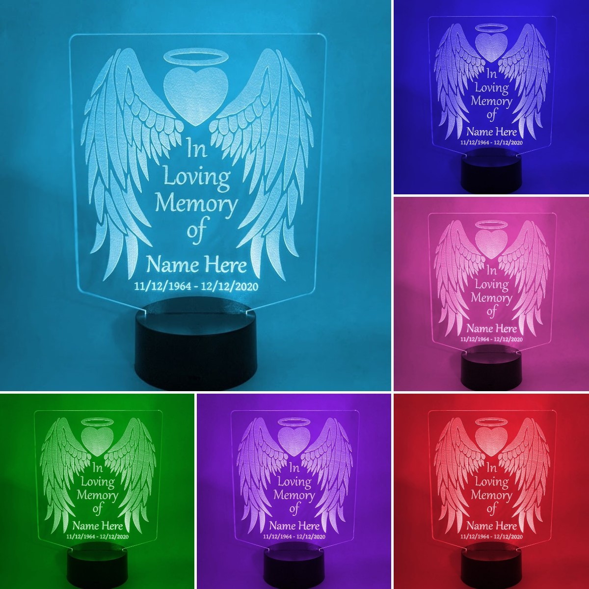 Personalised 7 Colours Changing Night Light Custom Name Wings Memorial LED Lamp Gifts For Lover-Jessemade AU