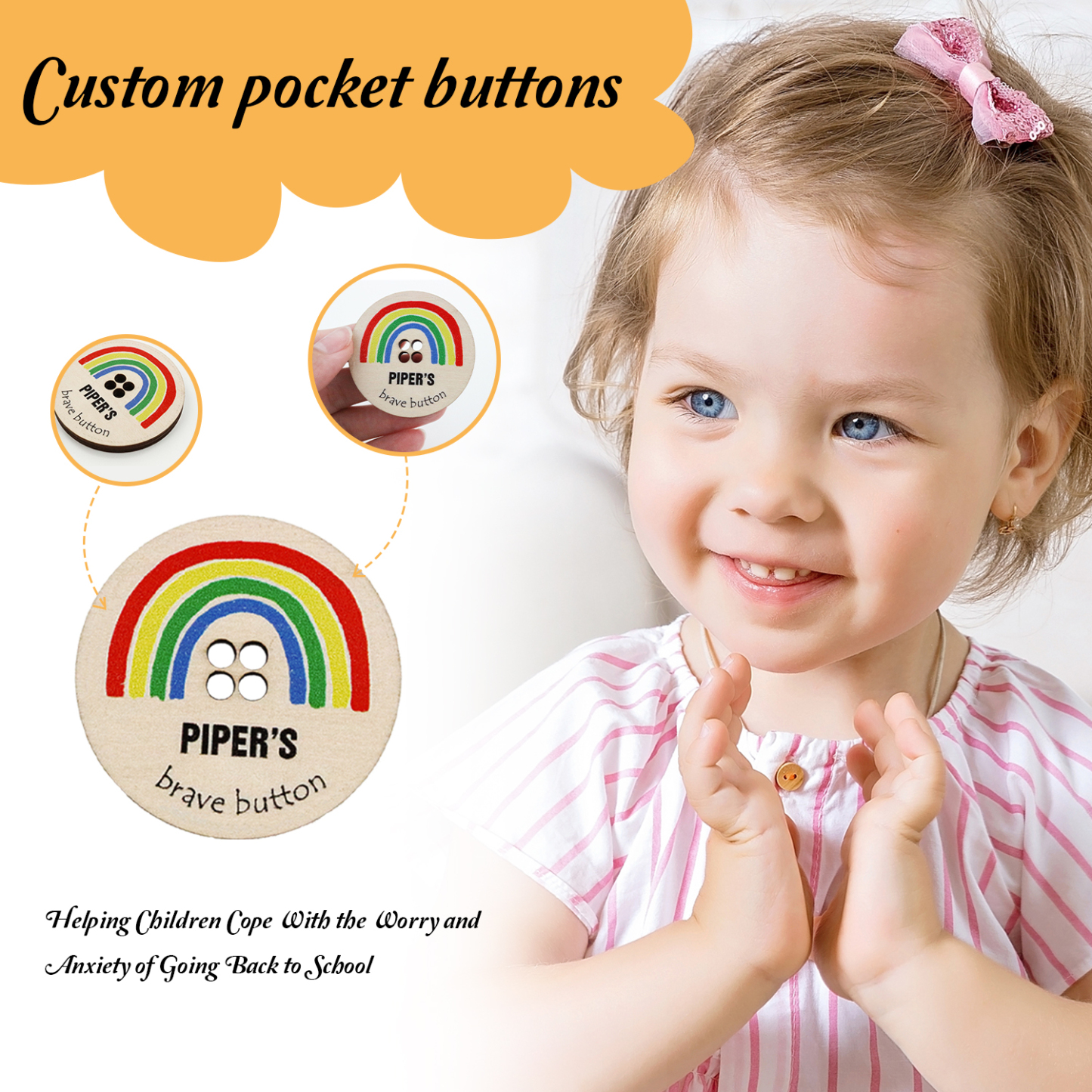 Children Rainbow Brave Buttons Custom A Name Back to School Gifts for Kids-Jessemade AU