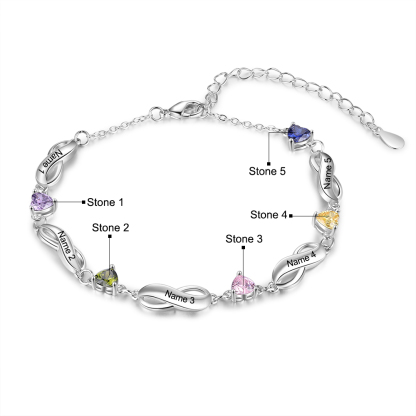 Personalised Infinity Bracelet With 5 Birthstones Engraved Names Bracelet Gift For Women-Jessemade AU
