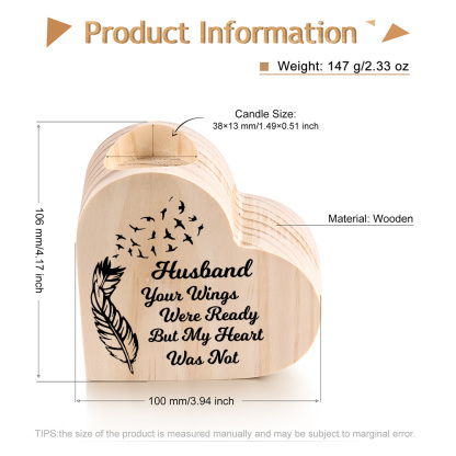 To My Husband Wooden Heart Candle Holder Memorial Candlesticks "Your Wings Were Ready"-Jessemade AU