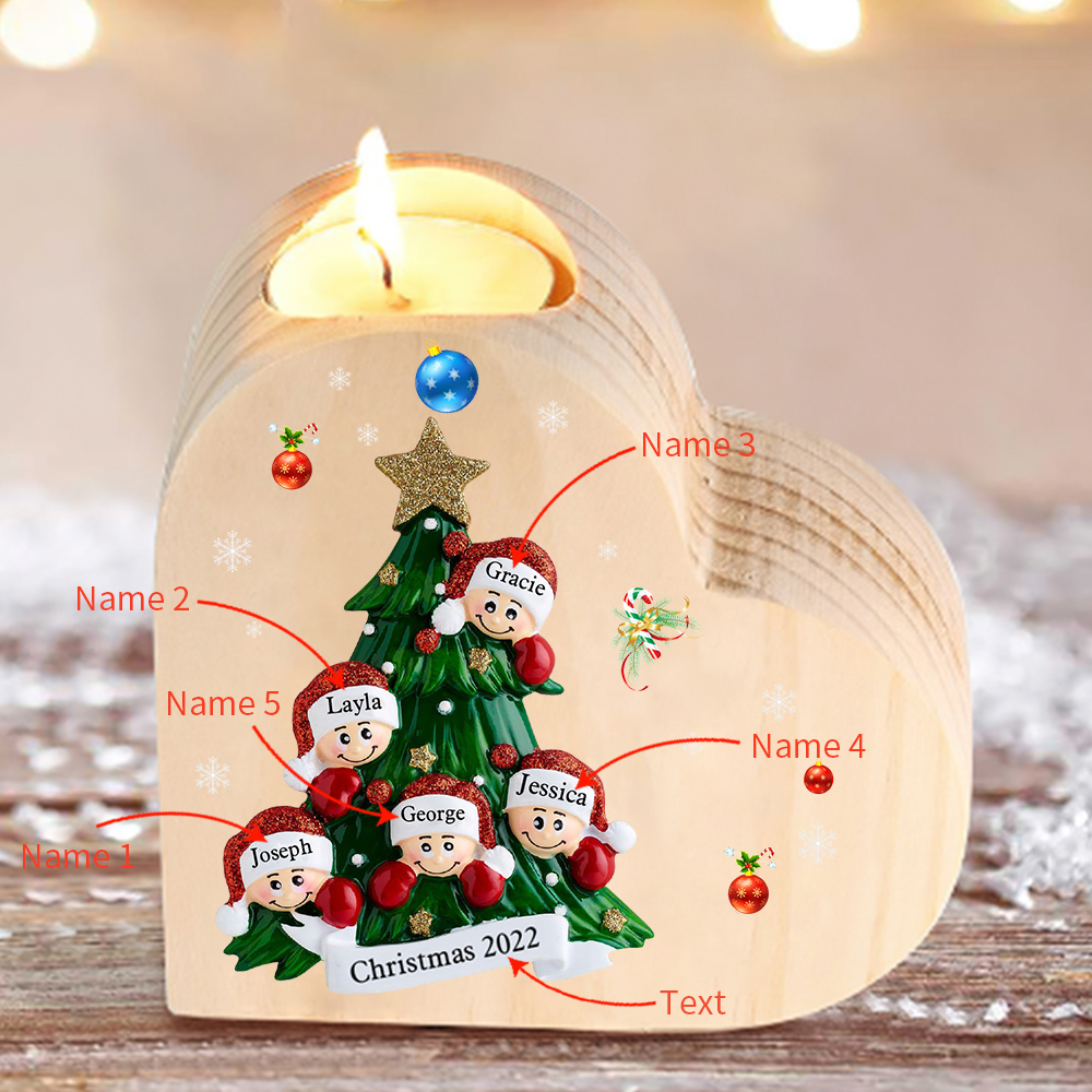Heart-Shaped Christmas Candle Holder Engraved 5 Names Christmas Tree Candlesticks Personalised Gift for Family-Jessemade AU