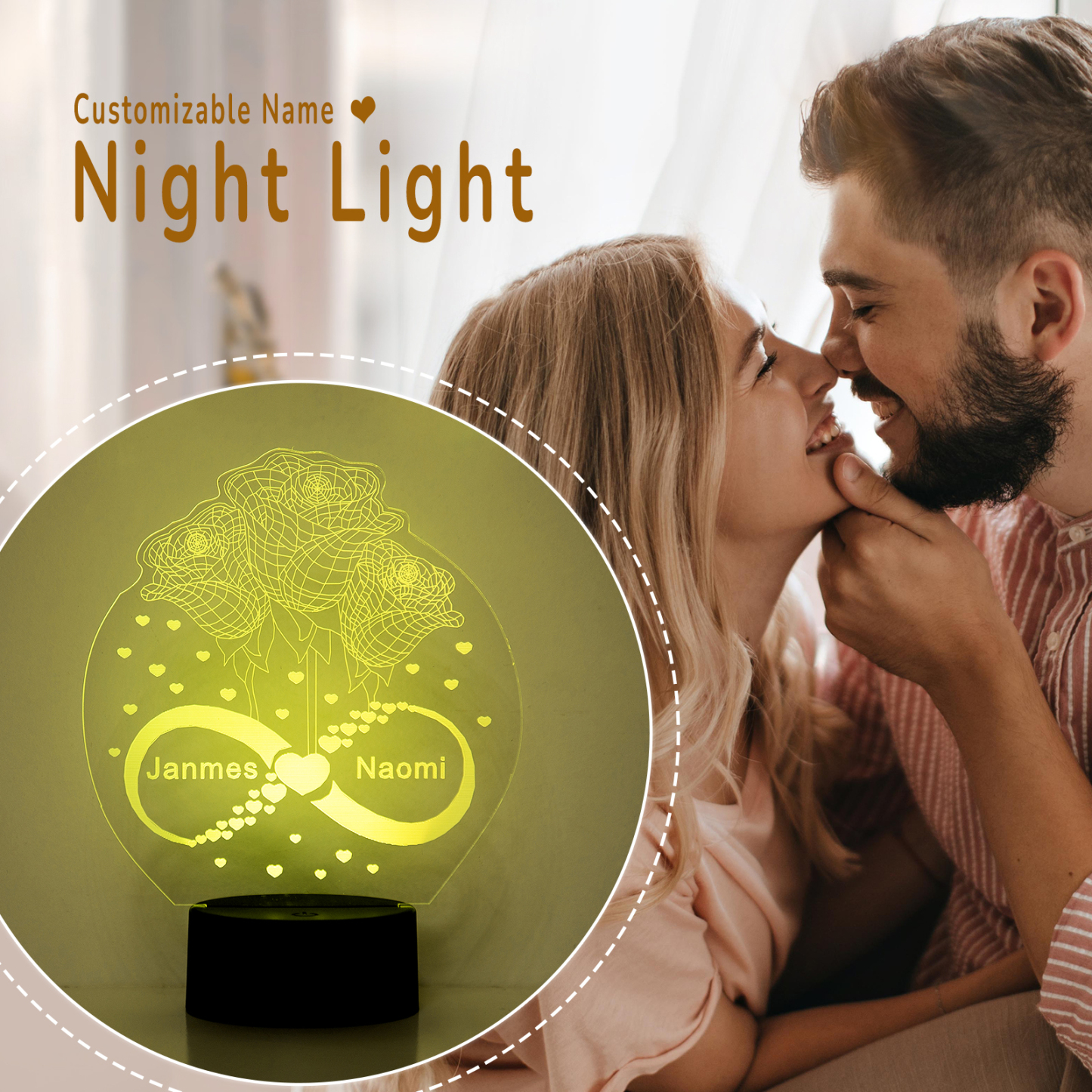 Custom 3D Rose Night Light With Name LED Lamp Gifts For Couple-Jessemade AU