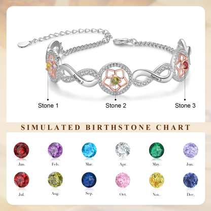 Personalised Women's Bracelet Custom 3 Birthstones & 3 Names Infinity Bracelet Birthday Gift for Her-Jessemade AU